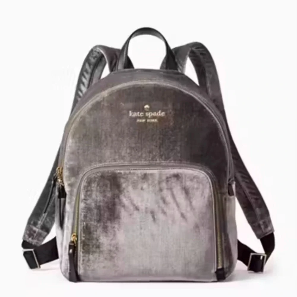kate spade NEW YORK Watson Lane Velvet Hartley Backpack Big Smoke Gray $298 New